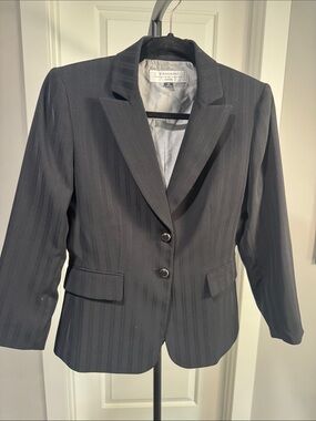 Tahari ASL Black Pinstripe Two-Button Women's Blazer